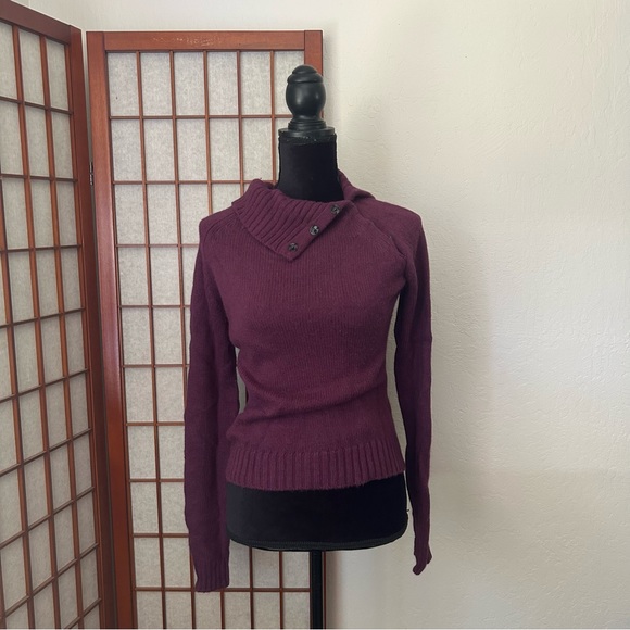 Y2K LF Purple Asymmetrical Button Up Cozy Turtleneck Sweater - Picture 2 of 10